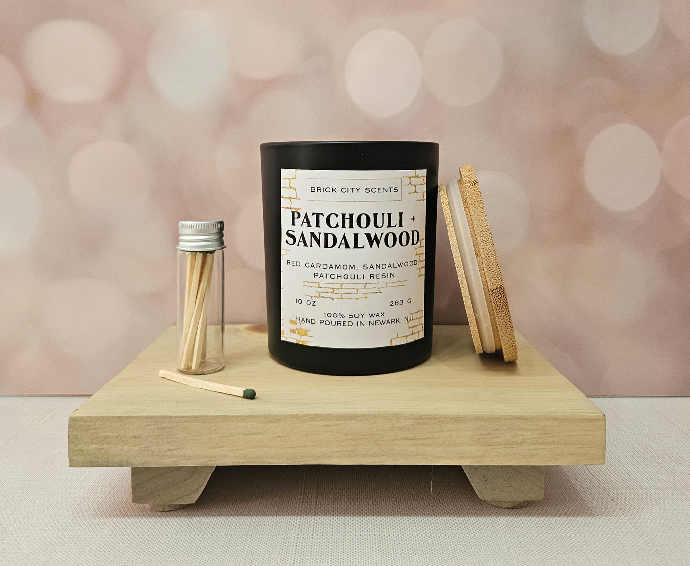Patchouli + Sandalwood: 10oz Wooden Wick Candle