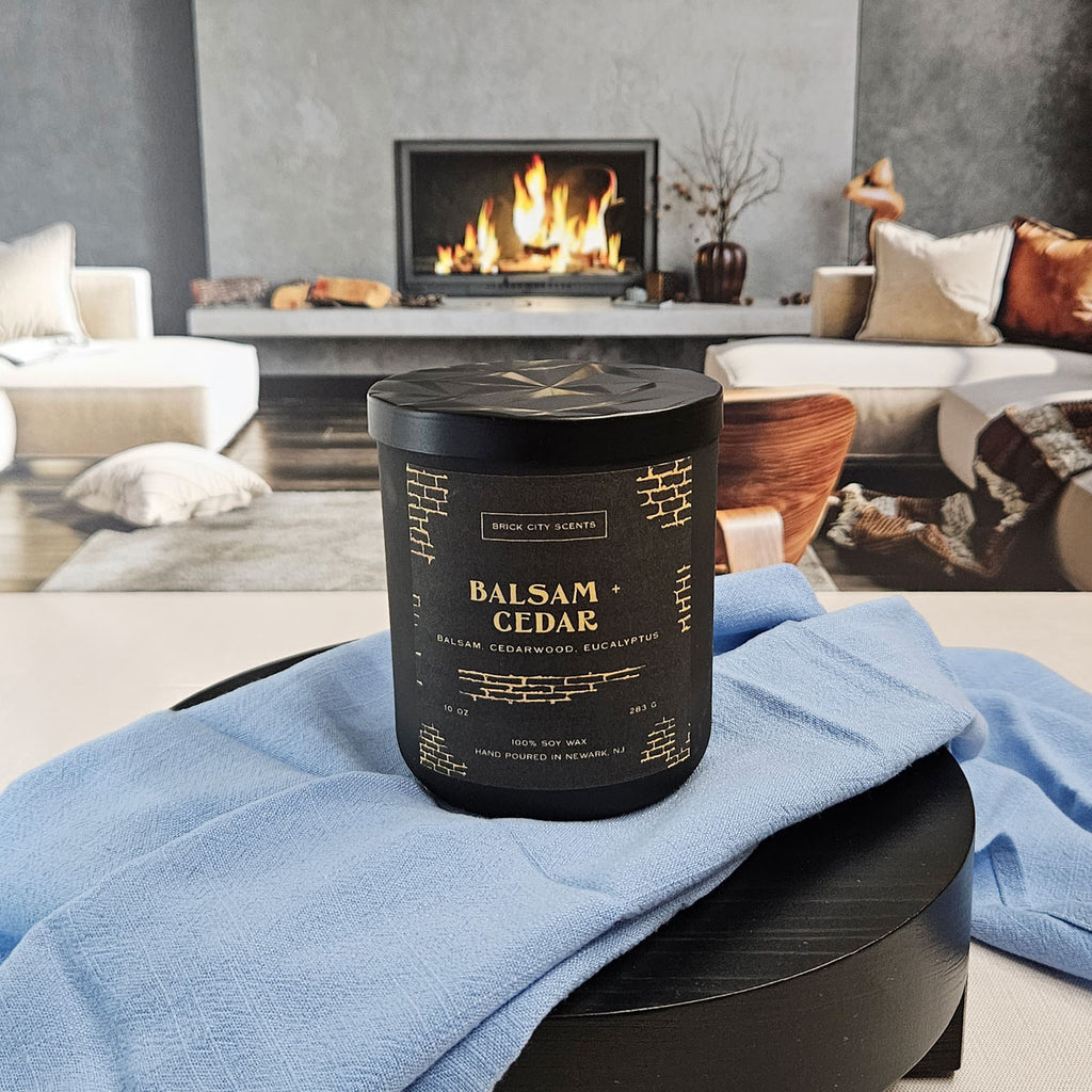 Balsam and cedar 10 ounce candle with scents of pine, eucalyptus, and cedarwood finished with a touch of sweet balsam.