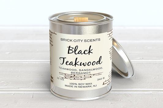 Black Teakwood: 12oz Wooden Wick Candle