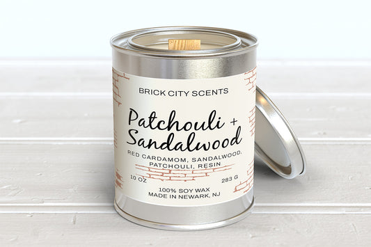 Patchouli + Sandalwood: 12oz Wooden Wick Candle