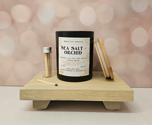 Sea Salt + Orchid: 10oz Wooden Wick Candle