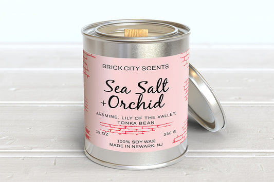 Sea Salt + Orchid: 12oz Wooden Wick Candle